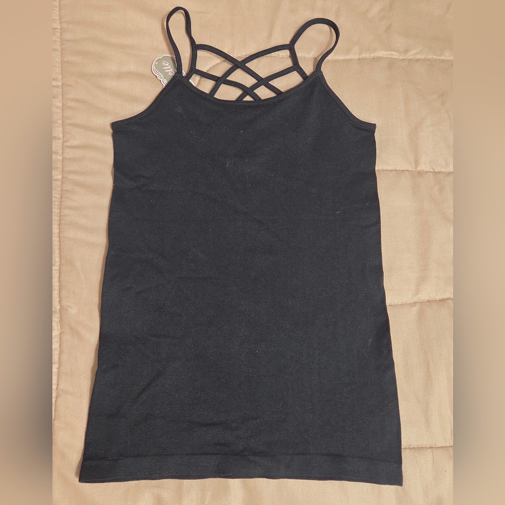 NWT Suzette Black Strappy Crias Cross Reversible Women's Camisole Top OS